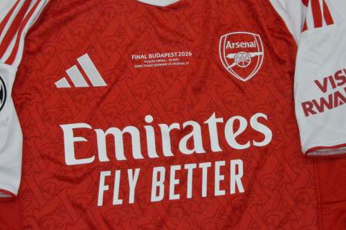 with Front Lettering+UCL Patch Fan Version Arsenal 2025-2026 UCL Final Home Soccer Jersey Football Shirt