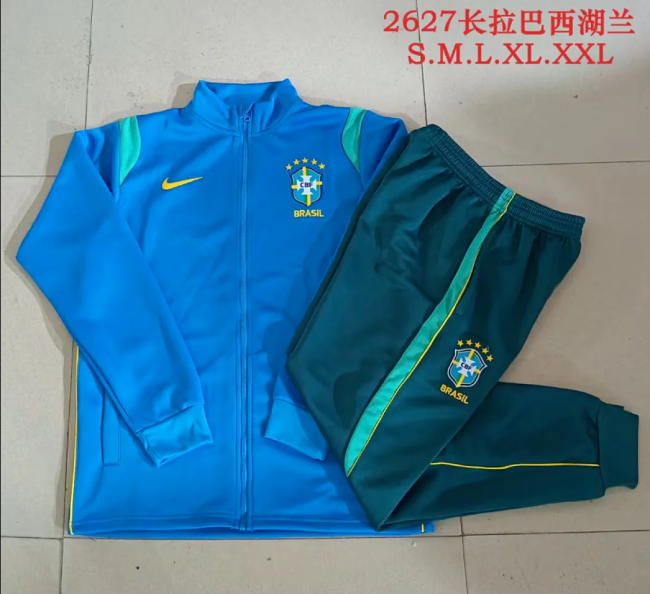 2026-2027 Brazil Blue Soccer Windbreaker Tracksuit Jacket Football Jacket and Pants
