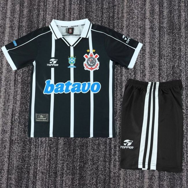 Retro Youth Uniform Kids Kit 1999-2000 Corinthians Away Soccer Jersey Shorts Vintage Child Football Set