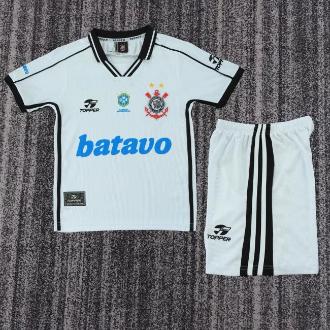 Retro Youth Uniform Kids Kit 1999-2000 Corinthians Home Soccer Jersey Shorts Vintage Child Football Set