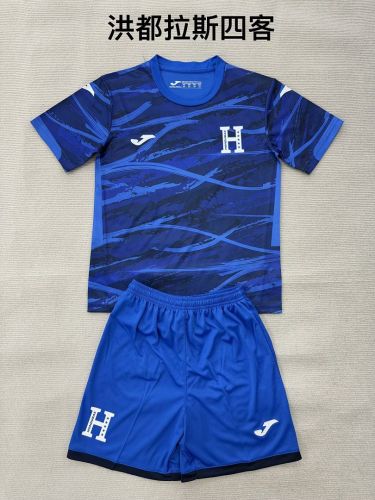 Youth Uniform Kids Kit 2026 Honduras Fourth Away Blue Soccer Jersey Shorts Child Football Set