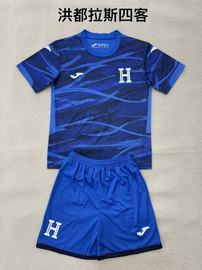 Youth Uniform Kids Kit 2026 Honduras Fourth Away Blue Soccer Jersey Shorts Child Football Set