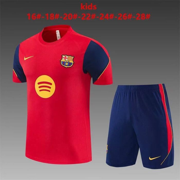 Youth Uniform Kids Kit 2026-2027 Barcelona Red/Dark Blue Soccer Training Jersey Shorts Child Football Set
