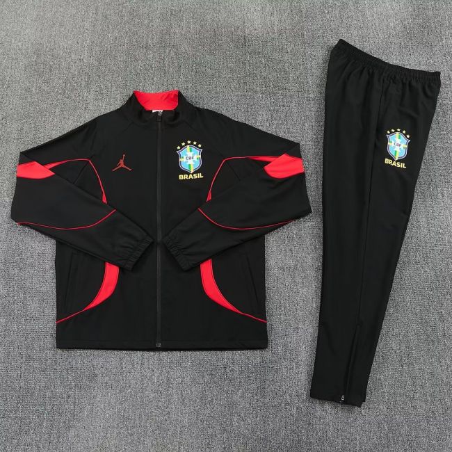 2026-2027 Brazil Black/Red Soccer Windbreaker Tracksuit Jacket Football Jacket and Pants