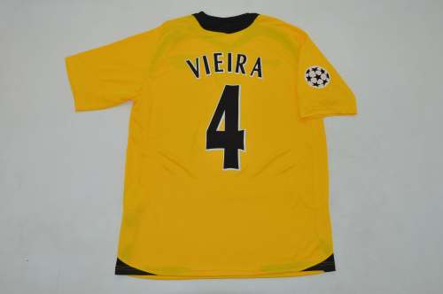 with Front Lettering+UCL Patch Retro Jersey 2005-2006 Arsenal VIEIRA 4 Away Yellow Soccer Jersey Vintage Football Shirt