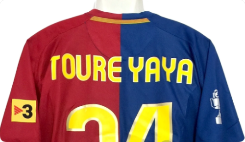 with Front Lettering+TV3+Trophy Patch Retro Jersey 2008-2009 Barcelona Toure Yaya 24 Home Soccer Jersey Vintage Camisetas de Futbol