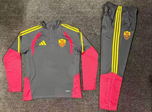 2026 As Roma Grey/Red Soccer Training Sweater and Pants Brasil Football Kit
