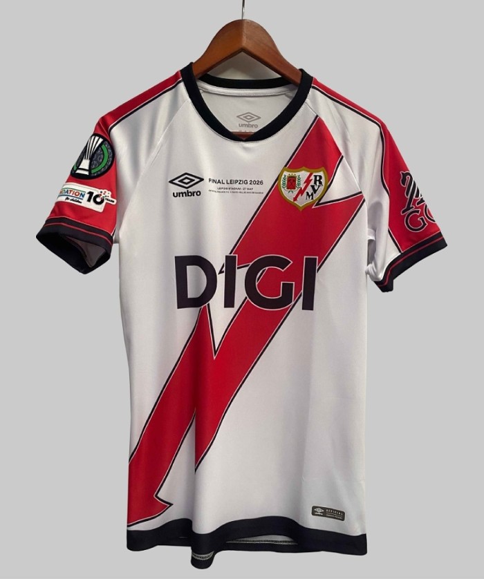with Front Lettering+Europa League Patch Fans Version 2025-2026 Rayo Vallecano CONFERENCE LEAGUE FINAL Home Soccer Jersey Football Shirt