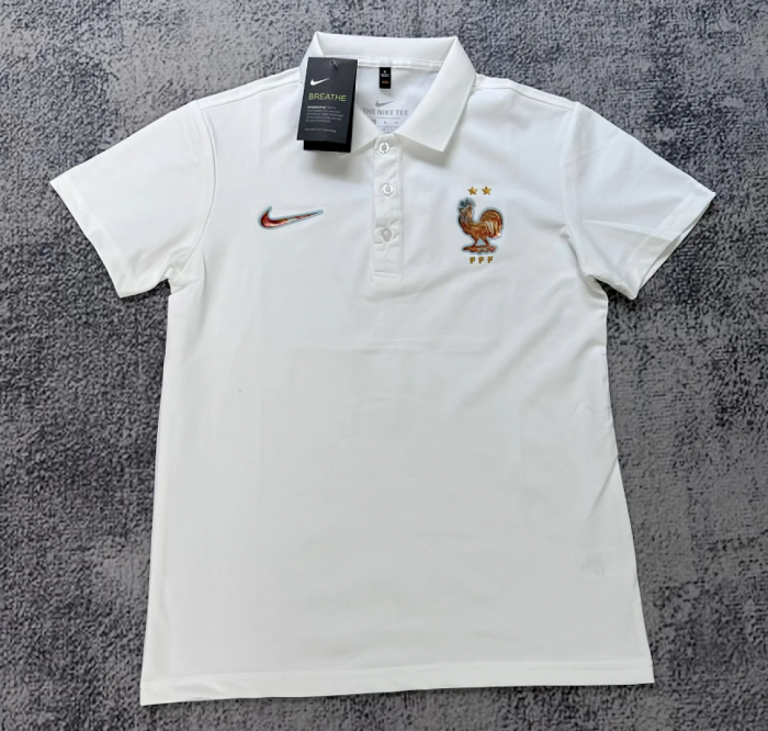 2026 France White Soccer Polo