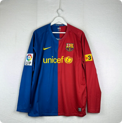 with Big LFP +TV3 Patch Retro Jersey Long Sleeve 2008-2009 Barcelona Home Soccer Jersey