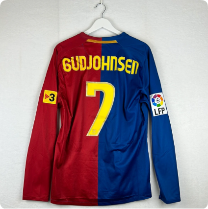 with Big LFP +TV3 Patch Retro Jersey Long Sleeve 2008-2009 Barcelona Gudjohnsen 7 Home Soccer Jersey