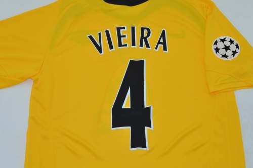 with Front Lettering+UCL Patch Retro Jersey 2005-2006 Arsenal VIEIRA 4 Away Yellow Soccer Jersey Vintage Football Shirt