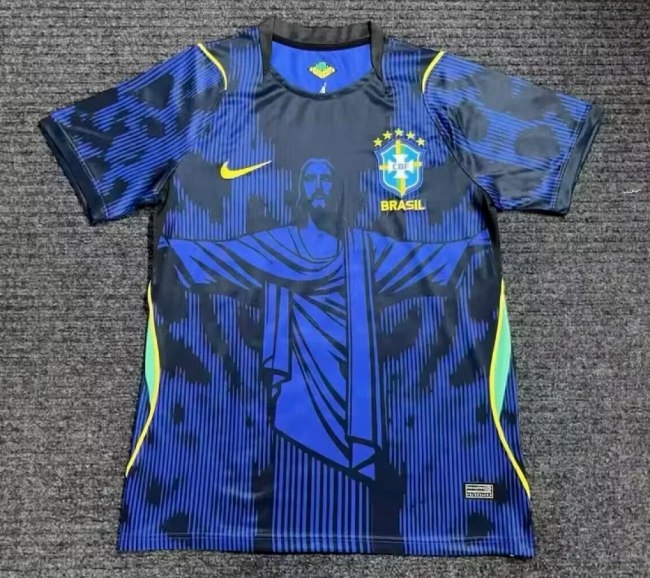 Fan Version 2026 Brazil Jesus Version Blue Soccer Jersey Brasil Camisetas de Futbol
