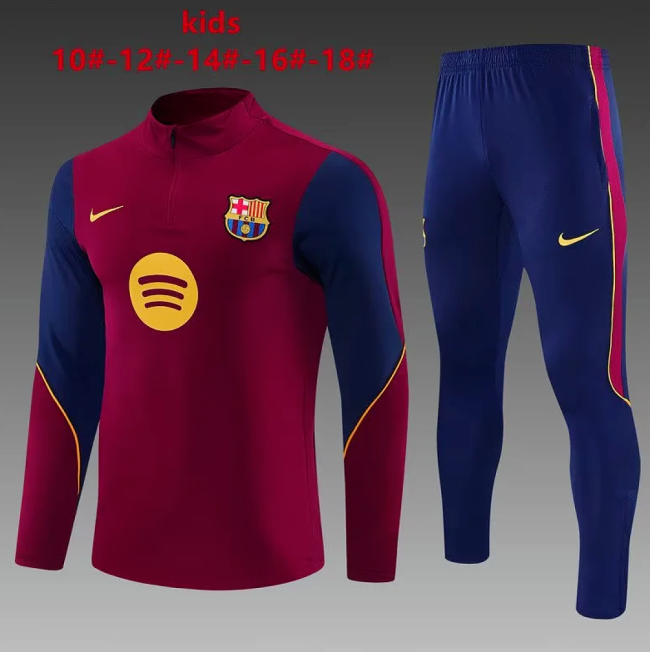 Youth 2026-2027 Barcelona Dark Red/Dark Blue Soccer Training Sweater and Pants Child Football Kit