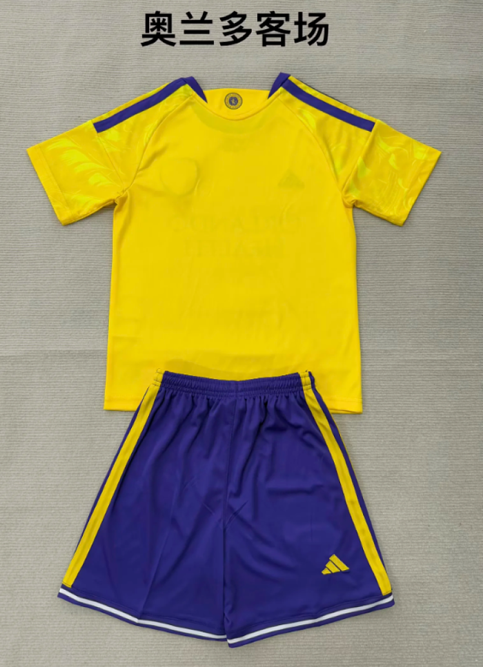 Youth Uniform Kids Kit Orlando City 2026-2027 Away Yellow Soccer Jersey Shorts Child Football Set