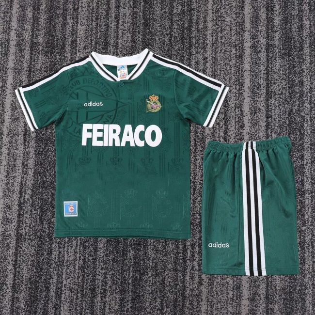 Retro Youth Uniform Kids Kit 1999-2000 Deportivo La Coruña Away Green Soccer Jersey Shorts Vintage Child Football Set