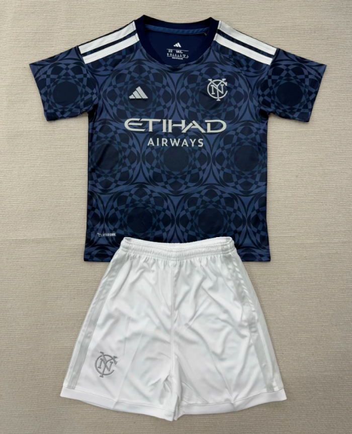 Youth Uniform Kids Kit 2026-2027 New York City Away Black Soccer Jersey Shorts Child Football Set
