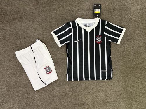 Youth Uniform Kids Kit 2026-2027 Corinthians Away Black Soccer Jersey Shorts Child Football Set