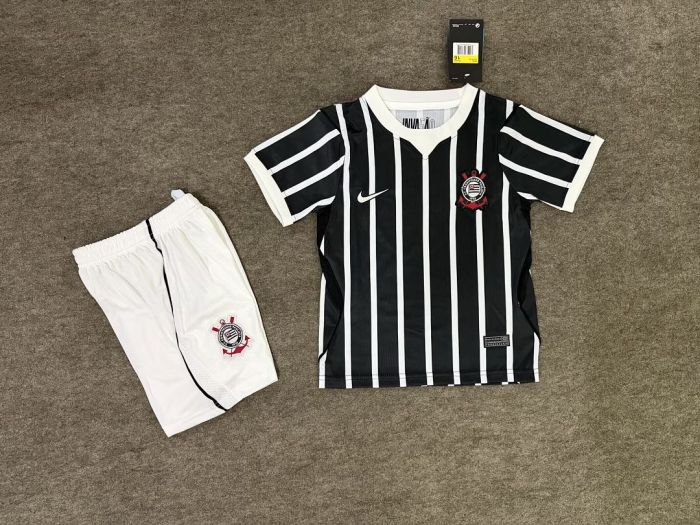 Youth Uniform Kids Kit 2026-2027 Corinthians Away Black Soccer Jersey Shorts Child Football Set