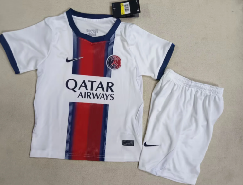 Youth Uniform Kids Kit 2026-2027 PSG Away White Soccer Jersey Shorts Paris Child Football Set
