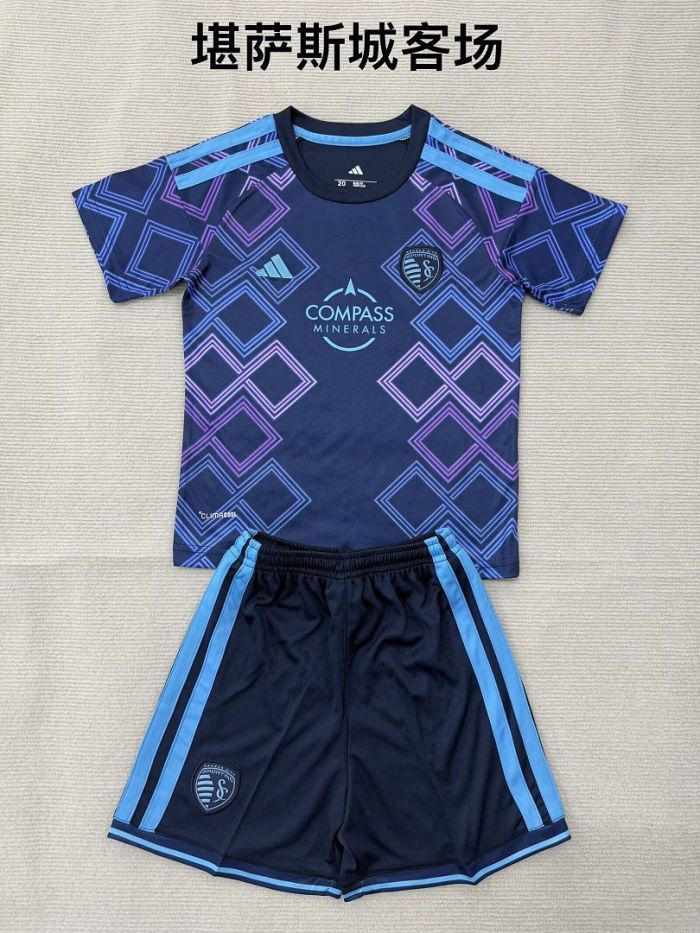Youth Uniform Kids Kit 2026-2027 Kansas City Away Soccer Jersey Shorts Child Football Set