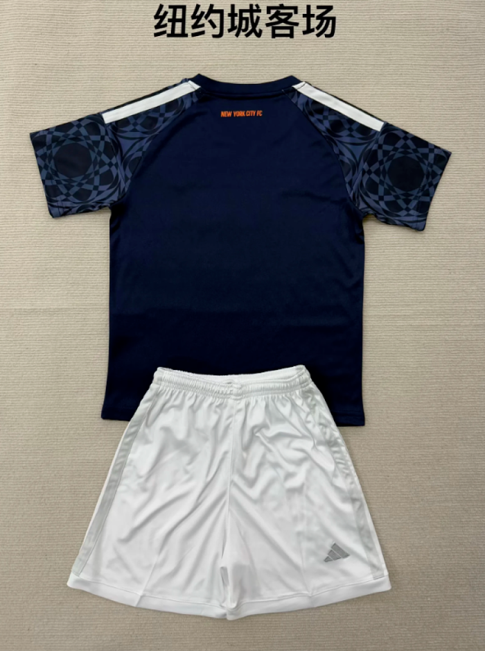 Youth Uniform Kids Kit 2026-2027 New York City Away Black Soccer Jersey Shorts Child Football Set