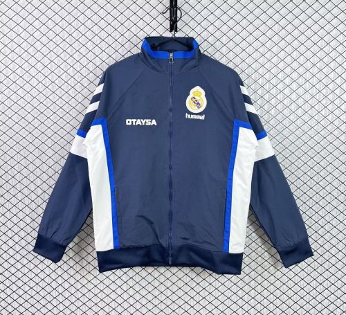Retro Jacket 1991-1992 Real Madrid Dark Blue Soccer Windbreaker Jacket Football Jacket