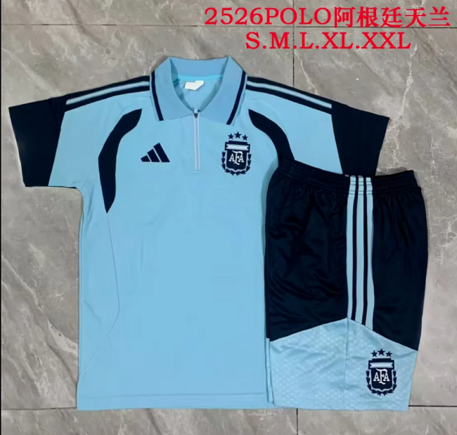 Adult Uniform 2026-2027 Argentina Sky Blue Soccer Polo and Shorts Football Kits