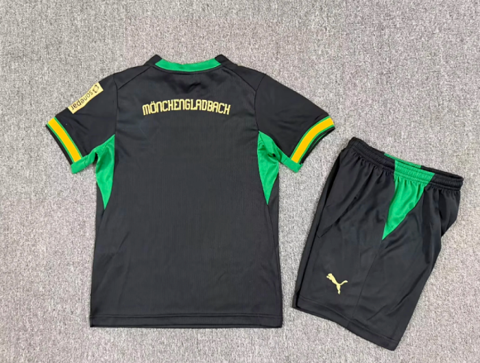Youth Uniform Kids Kit 2026-2027 Borussia Mönchengladbach Away Black Soccer Jersey Shorts Child Football Set