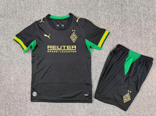 Youth Uniform Kids Kit 2026-2027 Borussia Mönchengladbach Away Black Soccer Jersey Shorts Child Football Set