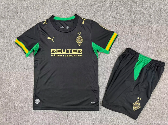 Youth Uniform Kids Kit 2026-2027 Borussia Mönchengladbach Away Black Soccer Jersey Shorts Child Football Set