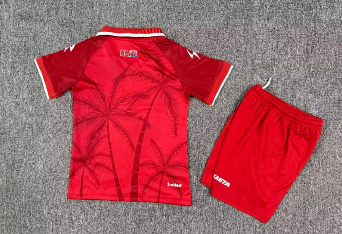 Youth Uniform Kids Kit 2026 Haiti Third Away Red Soccer Jersey Shorts Child Football Set