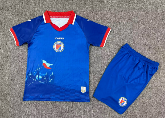Youth Uniform Kids Kit 2026 Haiti Home Soccer Jersey Shorts Child Football Set