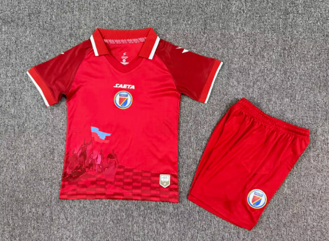 Youth Uniform Kids Kit 2026 Haiti Third Away Red Soccer Jersey Shorts Child Football Set