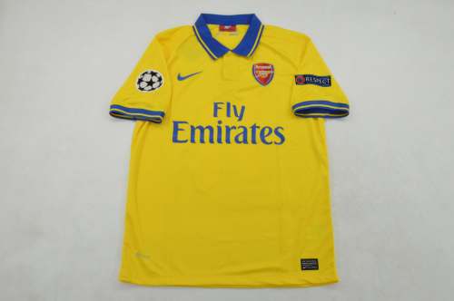 with UCL Patch Retro Jersey 2013-2014 Arsenal Away Yellow Soccer Jersey Vintage Football Shirt