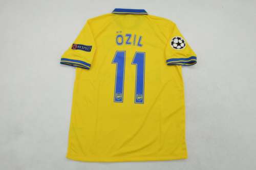 with UCL Patch Retro Jersey 2013-2014 Arsenal OZIL 11 Away Yellow Soccer Jersey Vintage Football Shirt