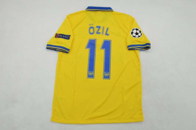 with UCL Patch Retro Jersey 2013-2014 Arsenal OZIL 11 Away Yellow Soccer Jersey Vintage Football Shirt