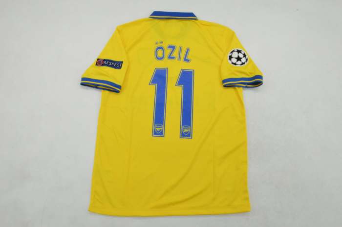 with UCL Patch Retro Jersey 2013-2014 Arsenal OZIL 11 Away Yellow Soccer Jersey Vintage Football Shirt