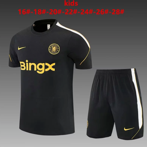 Youth Uniform Kids Kit 2026-2027 Chelsea Black Soccer Training Jersey Shorts Child Football Set