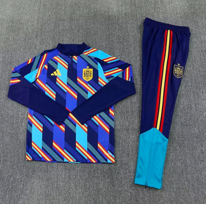 2026 Spain Blue Mixed Soccer Tracksuit Jacket Football Training Jacket and Pants