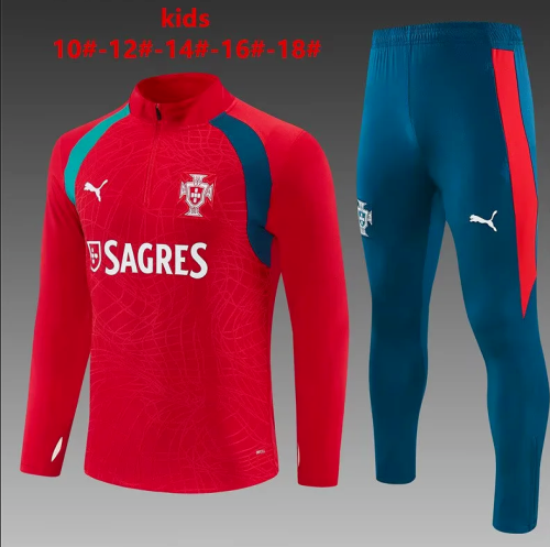 Youth 2026 Portugal Red Soccer Training Sweater and Pants Child Football Kit