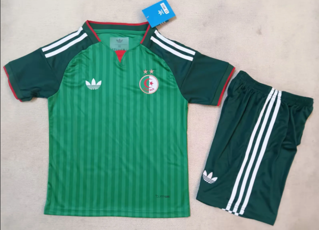 Youth Uniform Kids Kit 2026 Algeria Away Green Soccer Jersey Shorts Child Football Set