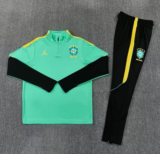 2026-2027 Brazil Green Soccer Training Sweater and Pants Football Kit