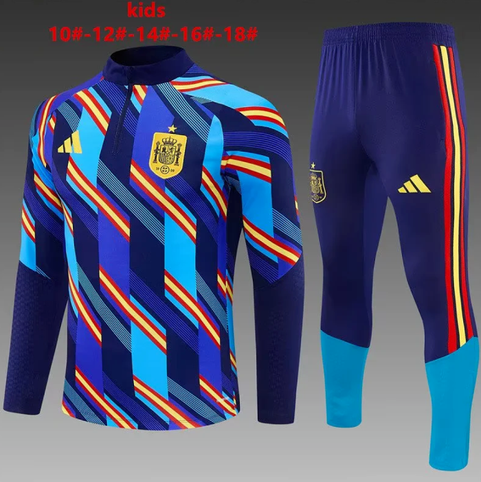 Youth 2026 Spain Blue Mixed Soccer Training Sweater and Pants Child Football Kit