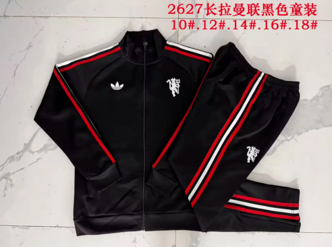 Youth 2026-2027 Manchester United Black Originals Soccer Jacket and Pants Child Football Kit