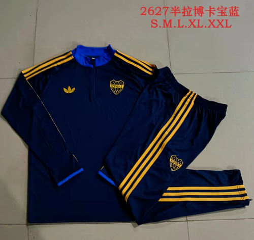 Youth 2026-2027 Boca Junior Dark Blue Soccer Training Sweater and Pants Child Football Kit