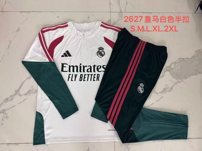 2026-2027 Real Madrid White/Green Soccer Training Sweater and Pants Football Kit