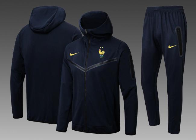 with Caps 2026 France Dark Blue Soccer Windbreaker Jacket Football Jacket and Pants