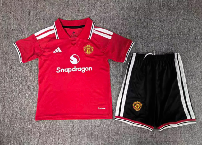 with Black Shorts Youth Uniform Kids Kit 2026-2027 Manchester United Home Soccer Jersey Shorts Child Football Set