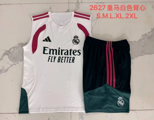 Adult Uniform 2026-2027 Real Madrid White Soccer Training Vest and Shorts Football Kits